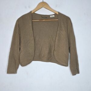 Neiman Marcus‎ Cashmere Collection Tan Cropped Open Cardigan Sweater Large L